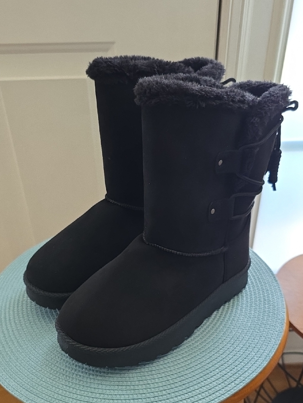 POP BRAND WOMEN'S BLACK SUEDELIKE SLIP-ON BOOTS SIZE 6.5. - Picture 2 of 15